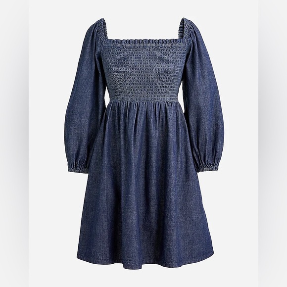 J. Crew Dresses & Skirts - NWT J. Crew Smocked Puff-Sleeve Dress in Chambray Size Small
